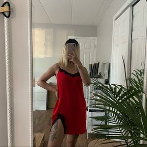 F21 LINGERIE SATIN DRESS W/ LACE TRIM SLIT